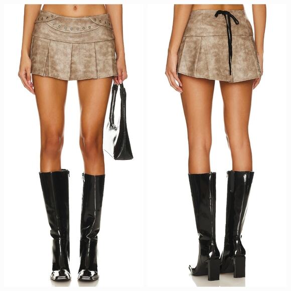 Zemeta Dresses & Skirts - Zemeta Attic Box Tie Micro Skirt in Taupe